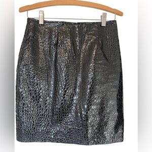 VTG Twins 100% Leather Chic Black Textured Mini Skirt Grunge EUC Size 7/8